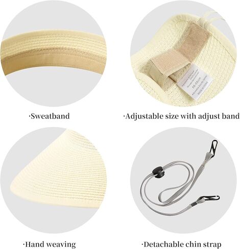 Lanzom المرأة Packable قبعة الشمس قبعات لا تغطي الرأس بالكامل واسعة حافة القش نشمر ذيل حصان الصيف قبعة للشاطئ UPF 50 in Kuwait