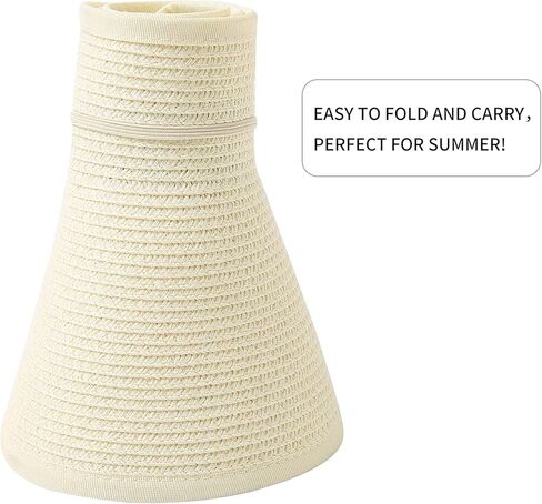 Lanzom المرأة Packable قبعة الشمس قبعات لا تغطي الرأس بالكامل واسعة حافة القش نشمر ذيل حصان الصيف قبعة للشاطئ UPF 50 in Kuwait