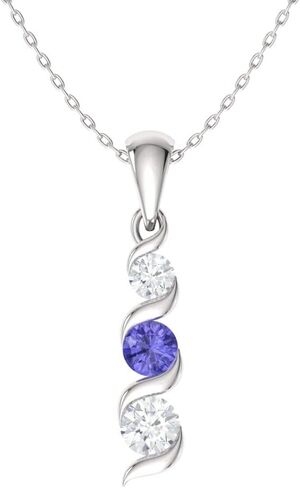 عقد Diamondere من الأحجار الكريمة الطبيعية والمعتمدة والماس بثلاثة أحجار صغيرة من الذهب الخالص عيار 14 قيراط | قلادة 0.18 قيراط مع سلسلة in Saudi Arabia