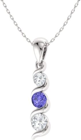 عقد Diamondere من الأحجار الكريمة الطبيعية والمعتمدة والماس بثلاثة أحجار صغيرة من الذهب الخالص عيار 14 قيراط | قلادة 0.18 قيراط مع سلسلة in Saudi Arabia
