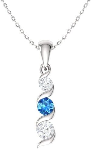 عقد Diamondere من الأحجار الكريمة الطبيعية والمعتمدة والماس بثلاثة أحجار صغيرة من الذهب الخالص عيار 14 قيراط | قلادة 0.18 قيراط مع سلسلة in Saudi Arabia