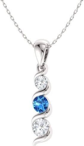عقد Diamondere من الأحجار الكريمة الطبيعية والمعتمدة والماس بثلاثة أحجار صغيرة من الذهب الخالص عيار 14 قيراط | قلادة 0.18 قيراط مع سلسلة in Saudi Arabia