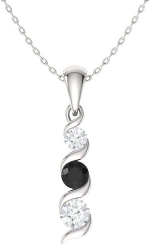 عقد Diamondere من الأحجار الكريمة الطبيعية والمعتمدة والماس بثلاثة أحجار صغيرة من الذهب الخالص عيار 14 قيراط | قلادة 0.18 قيراط مع سلسلة in Saudi Arabia