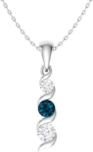 عقد Diamondere من الأحجار الكريمة الطبيعية والمعتمدة والماس بثلاثة أحجار صغيرة من الذهب الخالص عيار 14 قيراط | قلادة 0.18 قيراط مع سلسلة in Saudi Arabia