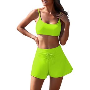 Pink Queen 2 Piece Bathing Suits for Women Adjustable Strap Top with Drawstring High Waisted Bikini Shorts Swimsuit