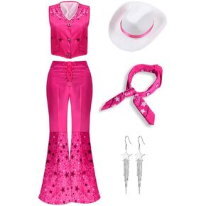 Girls Pink Cowgirl Outfits 70s 80s Hippie Disco Costume Margot Robbie Movie 2023 Women Halloween Cosplay in Saudi Arabia
