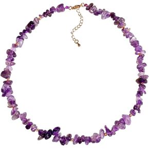 Jewever Amethyst Rose Quartz Crystal Tumbled Chip Stone Chakra Necklace for Women Healing Crystals and Gemstones Bring Wealth and Luck Balance Meditation Jewelry Gifts (16"+2")