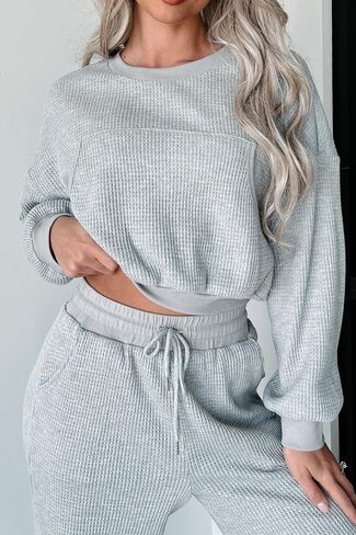 Kedera Womens Waffle Knit Pajamas Sets 2 Piece Outfits Knit Long Sleeve Pullover and Pants Sweatsuits in Saudi Arabia