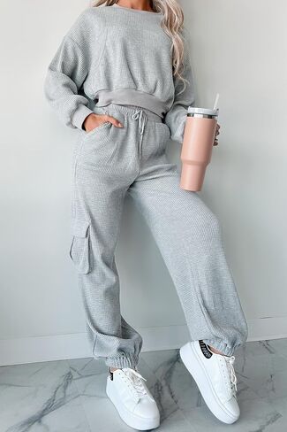 Kedera Womens Waffle Knit Pajamas Sets 2 Piece Outfits Knit Long Sleeve Pullover and Pants Sweatsuits in Saudi Arabia