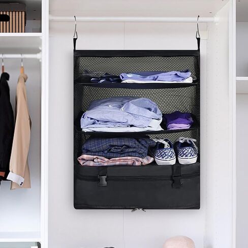 مكعبات تعبئة معلقة للسفر، ارفف سفر معلقة قابلة للطي من ويستيب، 3 ارفف للحمل في خزانة الامتعة مع خطاف ستيل، منظم امتعة معلق محمول للسفر والتخييم والمركبات الترفيهية in Kuwait