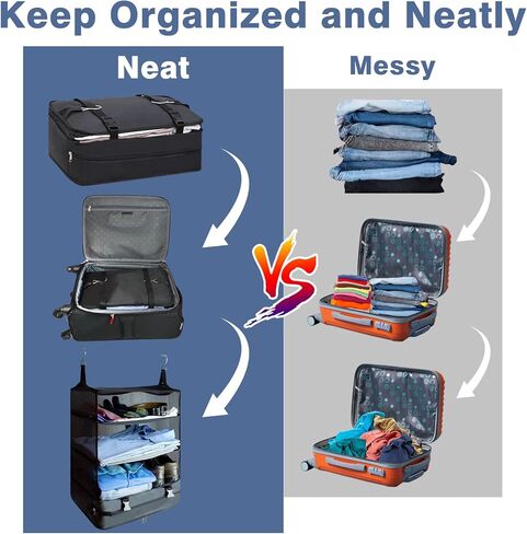 مكعبات تعبئة معلقة للسفر، ارفف سفر معلقة قابلة للطي من ويستيب، 3 ارفف للحمل في خزانة الامتعة مع خطاف ستيل، منظم امتعة معلق محمول للسفر والتخييم والمركبات الترفيهية in Kuwait