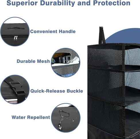مكعبات تعبئة معلقة للسفر، ارفف سفر معلقة قابلة للطي من ويستيب، 3 ارفف للحمل في خزانة الامتعة مع خطاف ستيل، منظم امتعة معلق محمول للسفر والتخييم والمركبات الترفيهية in Kuwait