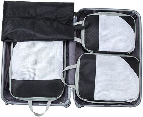 4 Pcs Compression Packing Cube Set, Expandable Mesh Travel Luggage Organizers and Storage Packing Cubes, Portable Luggage Suitcase Organizer Set for Clothing Underwear Shoes (Black) in Kuwait