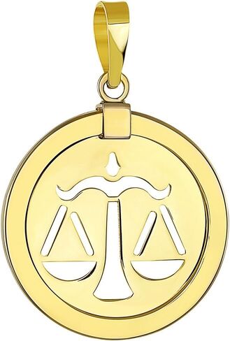 Jewelry America 14K Yellow Gold Reversible Round Libra Scale Zodiac Sign Pendant in Saudi Arabia