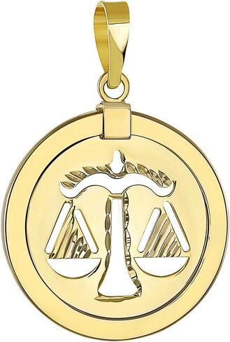 Jewelry America 14K Yellow Gold Reversible Round Libra Scale Zodiac Sign Pendant in Saudi Arabia