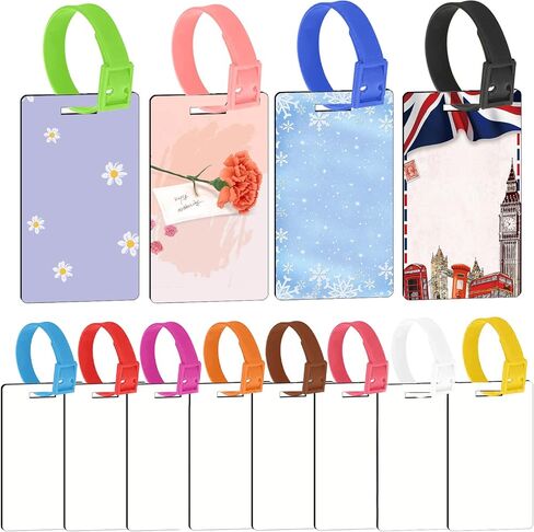 بطاقات امتعة فارغة بتقنية التسامي، بطاقات امتعة للسفر مع حزام نقل حراري مزدوج الجوانب من خشب ام دي اف فارغ، بطاقات امتعة مخصصة يمكنك صنعها بنفسك (12 قطعة) in Kuwait