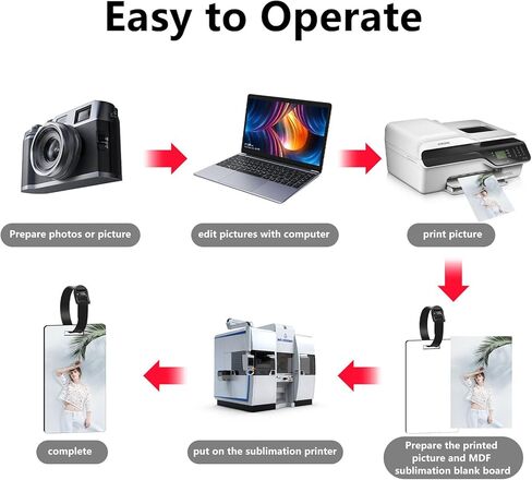 بطاقات امتعة فارغة بتقنية التسامي، بطاقات امتعة للسفر مع حزام نقل حراري مزدوج الجوانب من خشب ام دي اف فارغ، بطاقات امتعة مخصصة يمكنك صنعها بنفسك (12 قطعة) in Kuwait