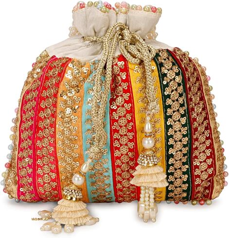 حقيبة هندي عرقية كلاتش حرير بوتلي باتوا مع هدية خرز للنساء in Kuwait