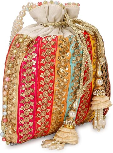 حقيبة هندي عرقية كلاتش حرير بوتلي باتوا مع هدية خرز للنساء in Kuwait