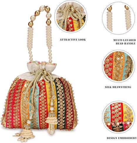 حقيبة هندي عرقية كلاتش حرير بوتلي باتوا مع هدية خرز للنساء in Kuwait