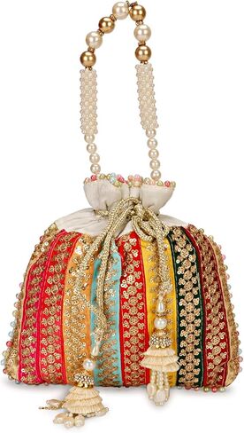 حقيبة هندي عرقية كلاتش حرير بوتلي باتوا مع هدية خرز للنساء in Kuwait