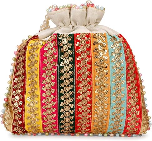 حقيبة هندي عرقية كلاتش حرير بوتلي باتوا مع هدية خرز للنساء in Kuwait