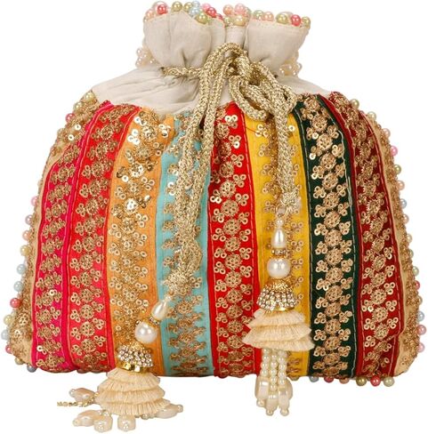 حقيبة هندي عرقية كلاتش حرير بوتلي باتوا مع هدية خرز للنساء in Kuwait