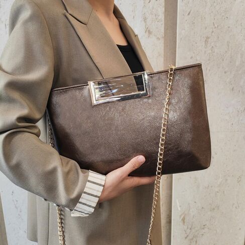 NIGEDU Women Clutch Purse PU Leather Chain Crossbody Bags Shiny Oversize Clutches Female Handbag Purses in Saudi Arabia