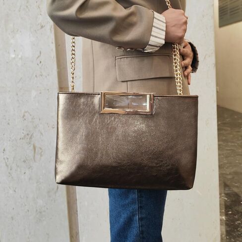 NIGEDU Women Clutch Purse PU Leather Chain Crossbody Bags Shiny Oversize Clutches Female Handbag Purses in Saudi Arabia