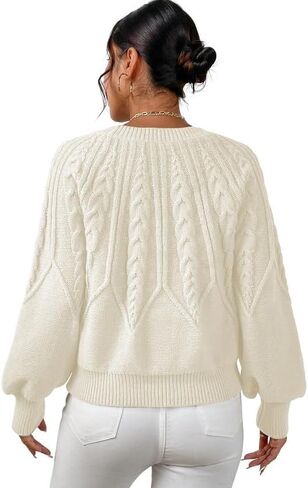 سترة نسائية من Dokotoo سترة كاجوال بأكمام طويلة وفتحة رقبة مستديرة وفضفاضة منسوجة بلوزات مكتنزة in Kuwait