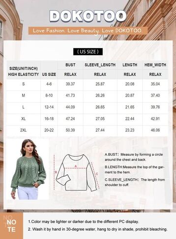 سترة نسائية من Dokotoo سترة كاجوال بأكمام طويلة وفتحة رقبة مستديرة وفضفاضة منسوجة بلوزات مكتنزة in Kuwait