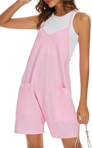 American Trends Womens Romper Sleeveless Rompers Shorts Jumpsuit Summer Jumpsuits Jumpers with Pockets in Saudi Arabia