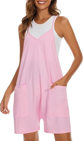 American Trends Womens Romper Sleeveless Rompers Shorts Jumpsuit Summer Jumpsuits Jumpers with Pockets in Saudi Arabia