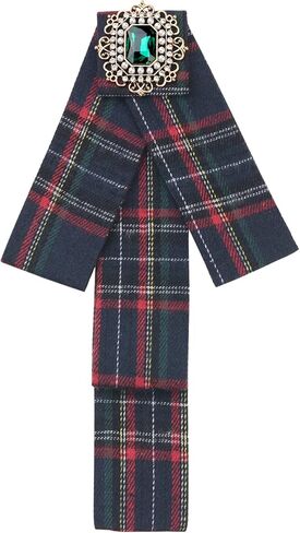Elerevyo Women's Plaid Bow Brooch Tie Rhinestoneand Pearl Neck Tie Pin Checked Bow Tie in Kuwait