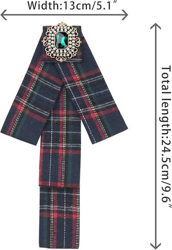 Elerevyo Women's Plaid Bow Brooch Tie Rhinestoneand Pearl Neck Tie Pin Checked Bow Tie in Kuwait
