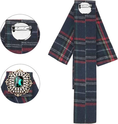 Elerevyo Women's Plaid Bow Brooch Tie Rhinestoneand Pearl Neck Tie Pin Checked Bow Tie in Kuwait