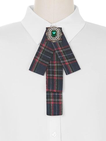 Elerevyo Women's Plaid Bow Brooch Tie Rhinestoneand Pearl Neck Tie Pin Checked Bow Tie in Kuwait