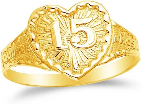 جواهر سونيا 14 ك الذهب الأصفر 15 سنة عيد ميلاد قلب السفرجل أنوس الدائري in Saudi Arabia