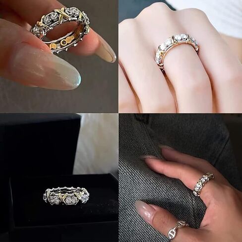خواتم Niqnay Moissanite للنساء، خواتم Jansio Threanic ثلاثية الدوران لفقدان الوزن وتشكيل الصليب بالكامل من الماس المويسانتي in Saudi Arabia
