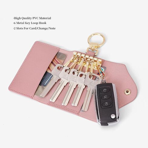 GOLF SUPAGS Women PVC Leather Car Key Chain Card Holder Wallet Pouch 6 Hook Snap Closure keys Money Organizer Case in Kuwait