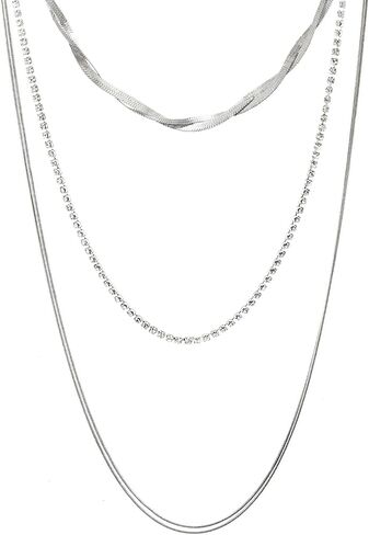 COOLSTEELANDBEYOND Long Layered Necklace, Statement Necklace Rhinestones Waterfall Multi-Strand Chain, Party Dress in Saudi Arabia