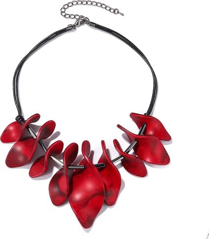 مكونيغ عقد بتصميم بوهو مكتنز مصنوع يدويا من الاكريليك بلون احمر للنساء، مجوهرات للازياء التنكرية، اكريليك in Kuwait