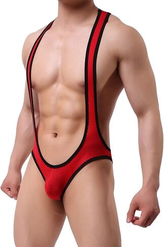 Faringoto Men's One Piece Mesh Fishnet See Through Jumpsuits Suspenders in Saudi Arabia