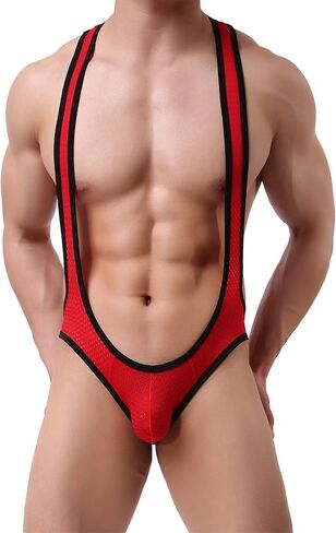 Faringoto Men's One Piece Mesh Fishnet See Through Jumpsuits Suspenders in Saudi Arabia