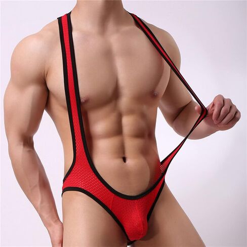 Faringoto Men's One Piece Mesh Fishnet See Through Jumpsuits Suspenders in Saudi Arabia