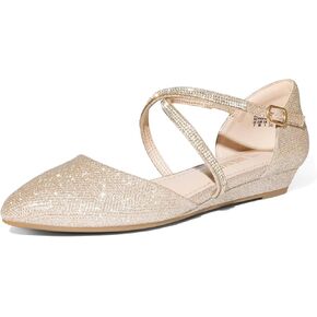 DREAM PAIRS Pointed Toe Low Wedge Heeled Ankle Strap Flats Shoes for women Dressy Comfortable, Casual Slip-on Dress Shoes for Business Office and Work