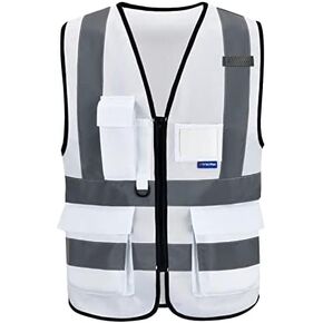 A-SAFETY ANSI/ISEA Standard Class 2 Hi-Vis Vest, Mic Tabs, Zip, Yellow, XL | Yellow XL Class 2 safety vest with 7 pockets, black front zipper and reflective strips for surveying; for men and women. in Saudi Arabia