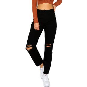 wax jean Women's Mom Jean with Blown Out Knee