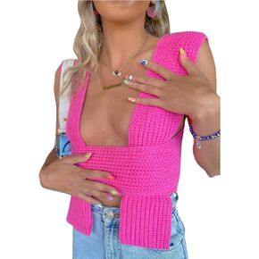 JUMISEE Women's Sexy Wrap Around Strappy Crop Top Knit Multi Wear Sweater Tank Tops Sleeveless Bandage Vest in Kuwait