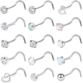 Yaalozei 18G 20G Corkscrew Nose Rings Stud Hyopallergenic Nose Piercings 316L Surgical Steel Heart Star CZ Stud Nose Ring Opal Diamond Nose Rings Body Piercing Jewelry for Women Men in Saudi Arabia